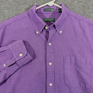 Lyle & Scott Mens Purple 100% Combed Cotton Button Up Shirt Size XL